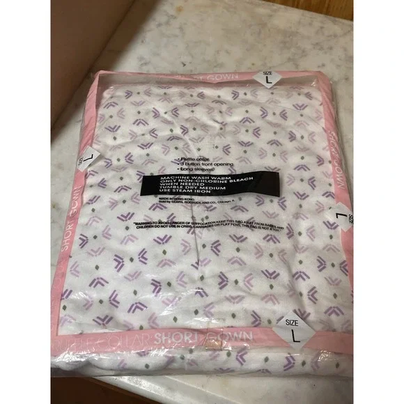 VTG Sears Carriage Court Short Flannel Nightgown Size L Purple Cotton NWT - Picture 6 of 7